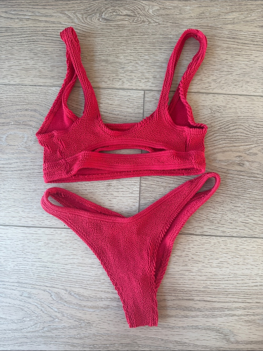 bond-eye Red Textured Cutout Bikini Set - Picture 4 of 5
